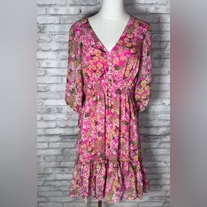 Taylor Pink Floral Long Sleeve Ruffle Fairy Dress